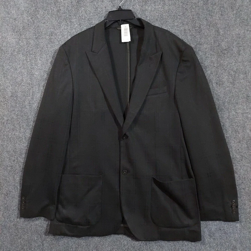 Jos. A. Bank Blazer Mens XLT Black Tailored Fit 2 Button Windowpane‎ Stretch